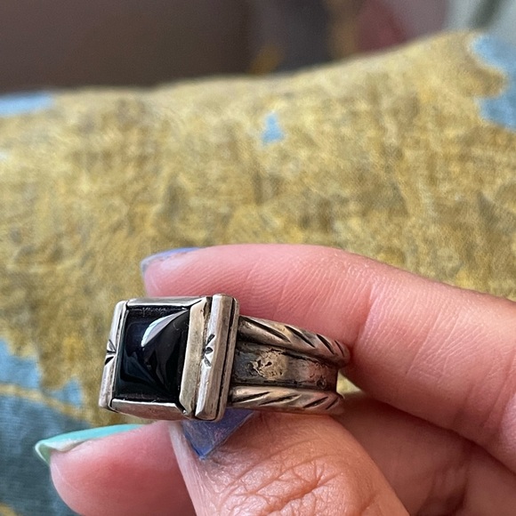 WORKMAN’S DAUGHTER HANDCRAFTED BLACK ONYX WIDE BAND MEN’S RING - Picture 3 of 7